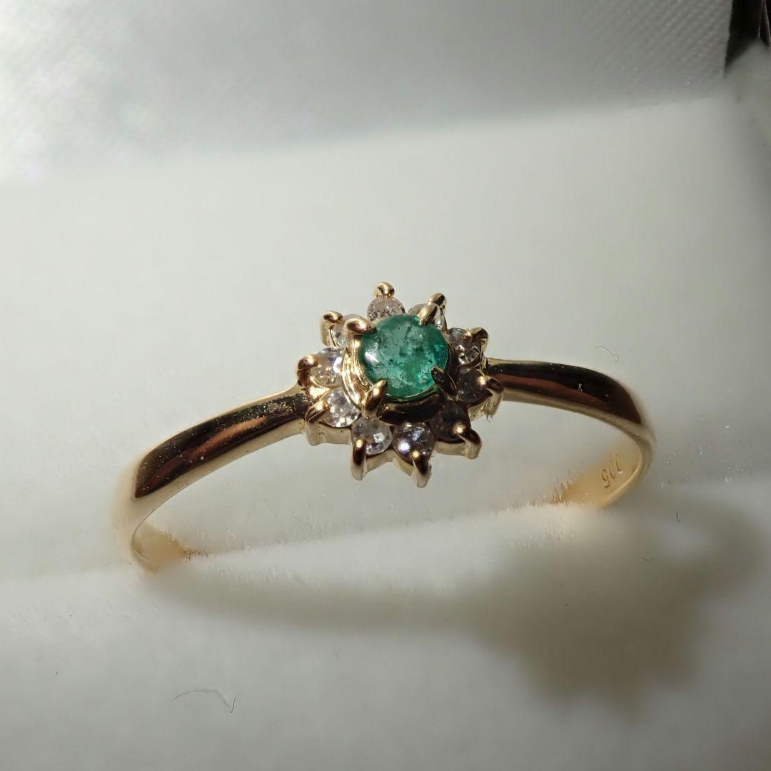 K18 天然エメラルド ダイヤモンド リング 12号
