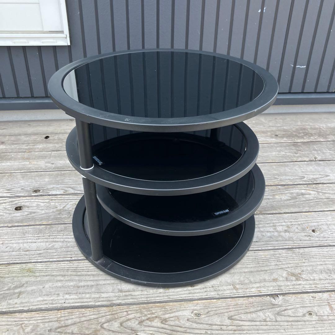 北欧レトロ ミッドセンチュリー 4段ラウンドテーブル ガラスサイドテーブル 全黒