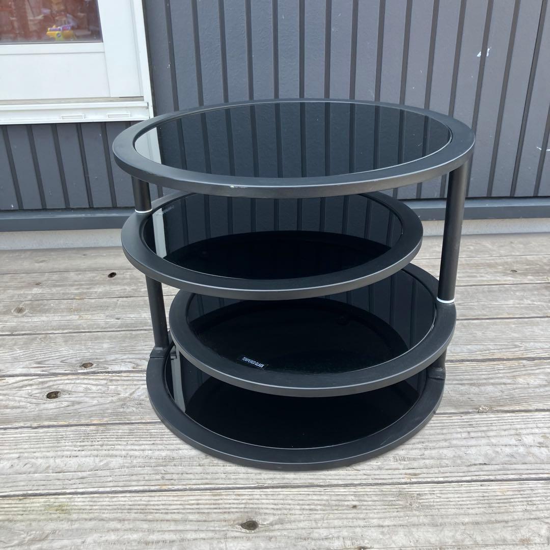 北欧レトロ ミッドセンチュリー 4段ラウンドテーブル ガラスサイドテーブル 全黒