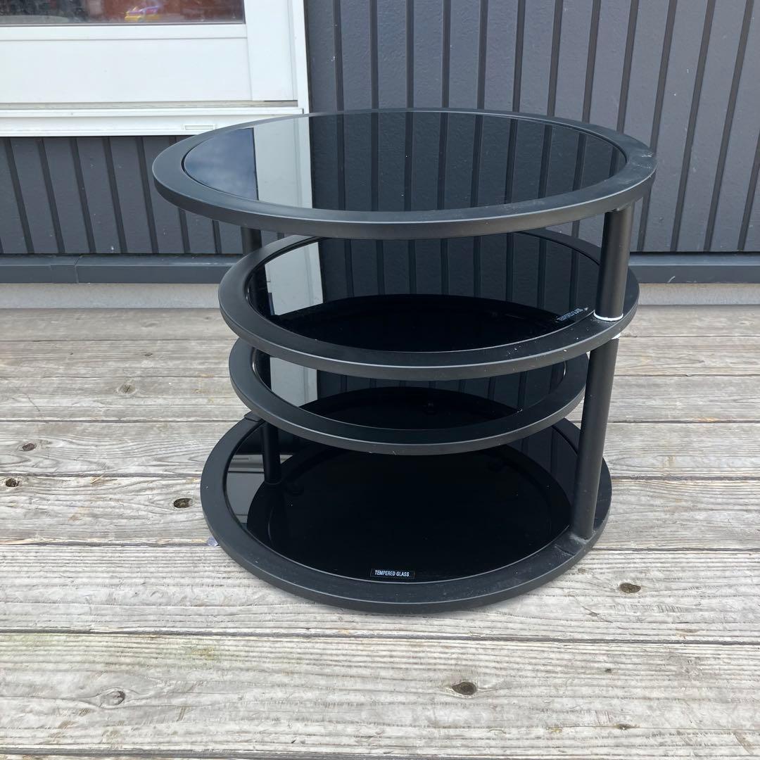 北欧レトロ ミッドセンチュリー 4段ラウンドテーブル ガラスサイドテーブル 全黒