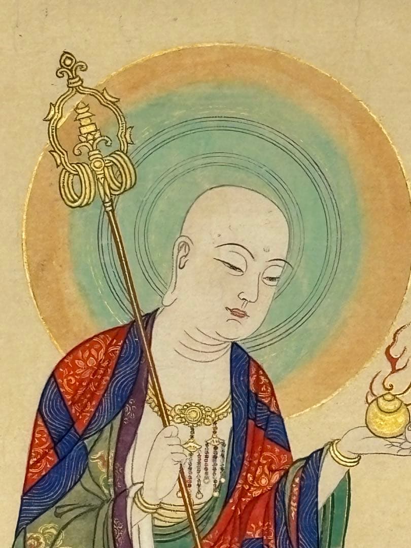 「極彩色木版画 地蔵菩薩像」江戸時代 木版図 1枚|仏教美術 仏像 和本