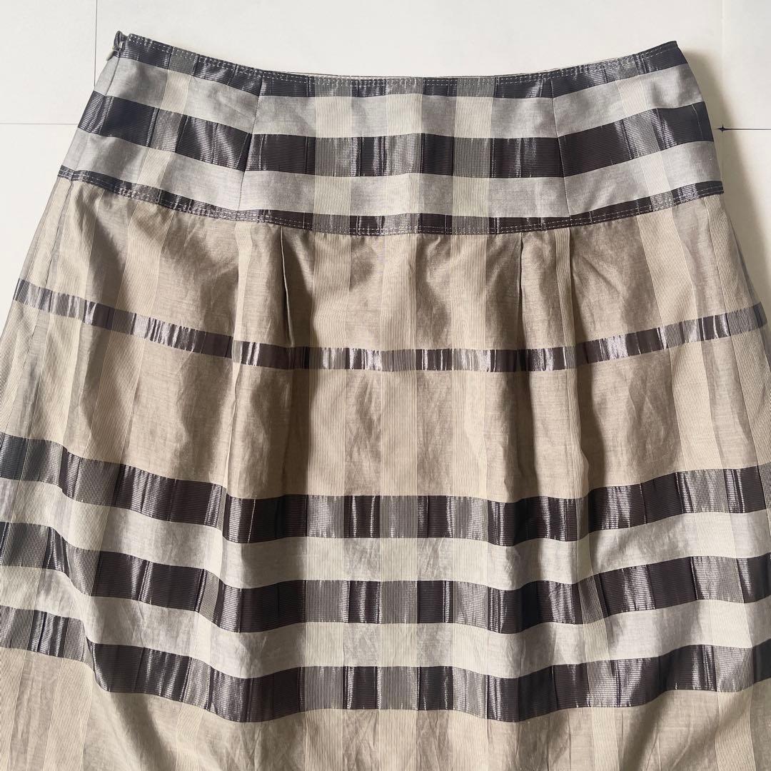 バーバリーロンドン 大きいサイズ 46 フレアスカート メガチェック シルク混