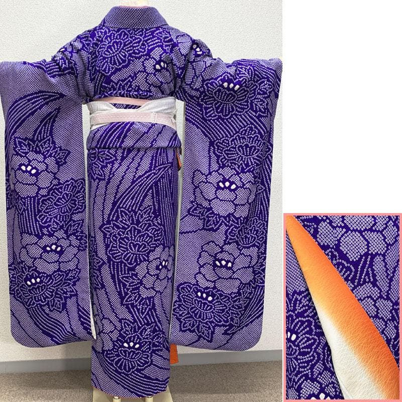 408z34☆振袖 総絞り 牡丹 紫 成人式 結婚式☆状態良好