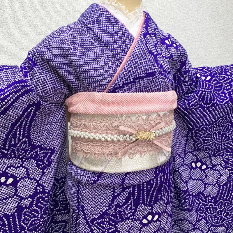 408z34☆振袖 総絞り 牡丹 紫 成人式 結婚式☆状態良好