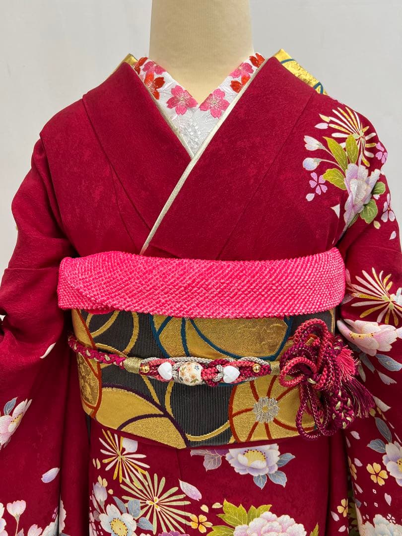 振り袖　フルセット　別誂長襦袢付　赤　成人式　金彩加工　刺繍入り　616