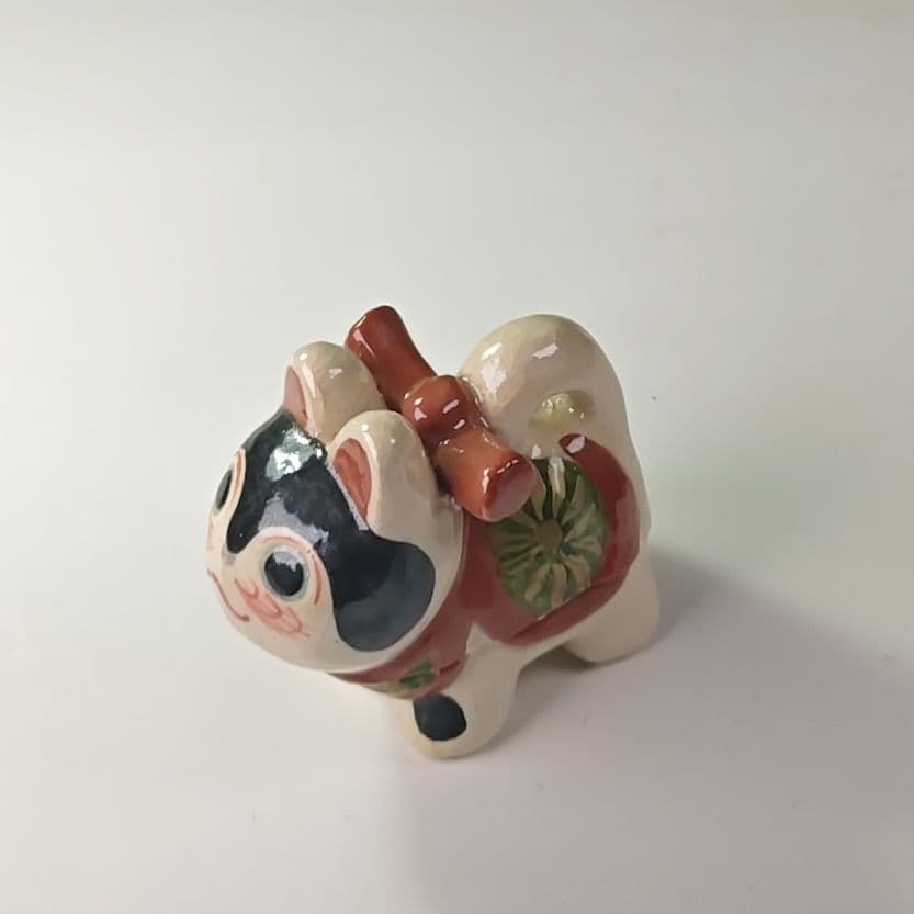 ウ317 香合『伊東桂楽造』『干支　はりこ　犬　香合　共箱』茶道具