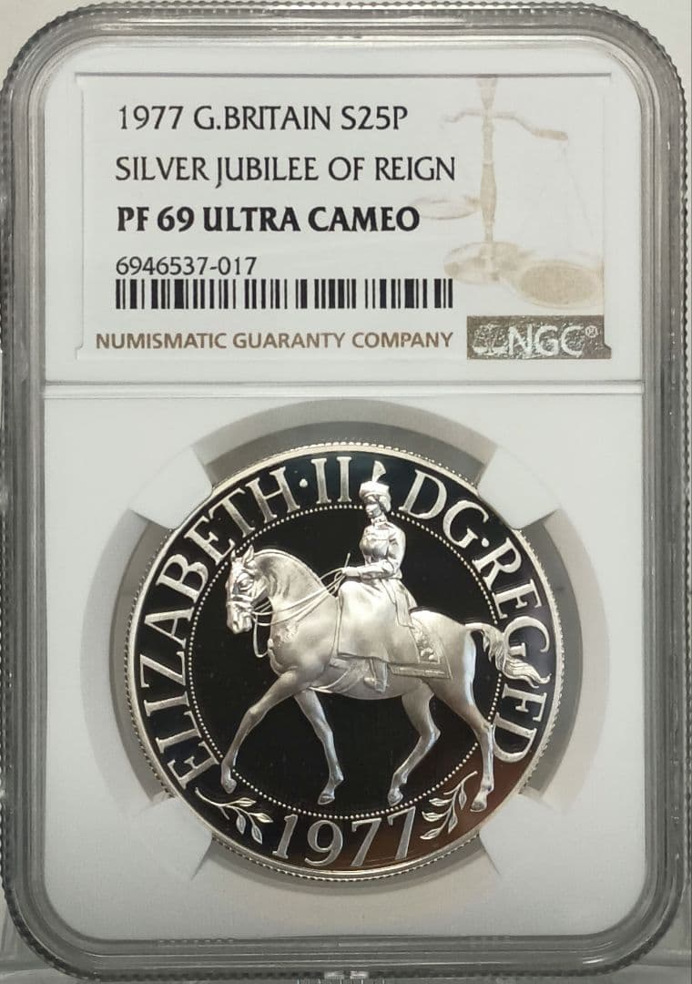 1977 シルバー ジュビリー 25ペンス プルーフ銀貨 NGC PF69UC③