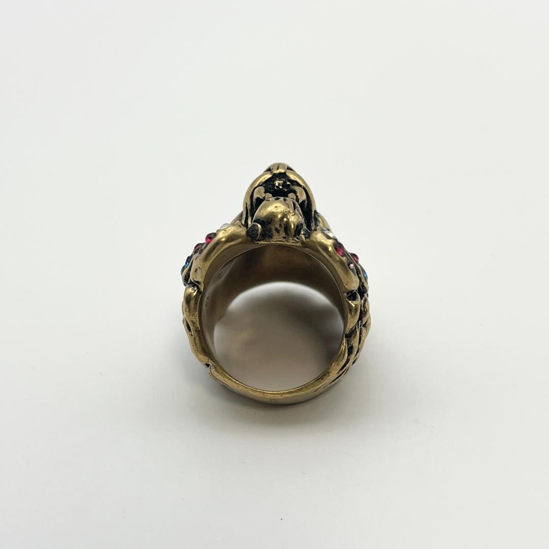 亀様 グッチ ライオンヘッド マルチカラー ラインストーン GP リング 指輪