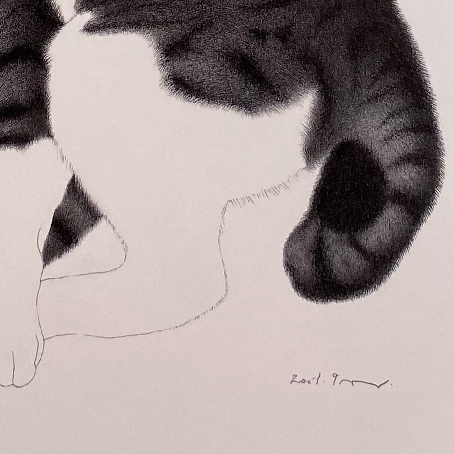 吉成信男、【ねこ】、希少な額装用画集より、新品額装付、状態良好