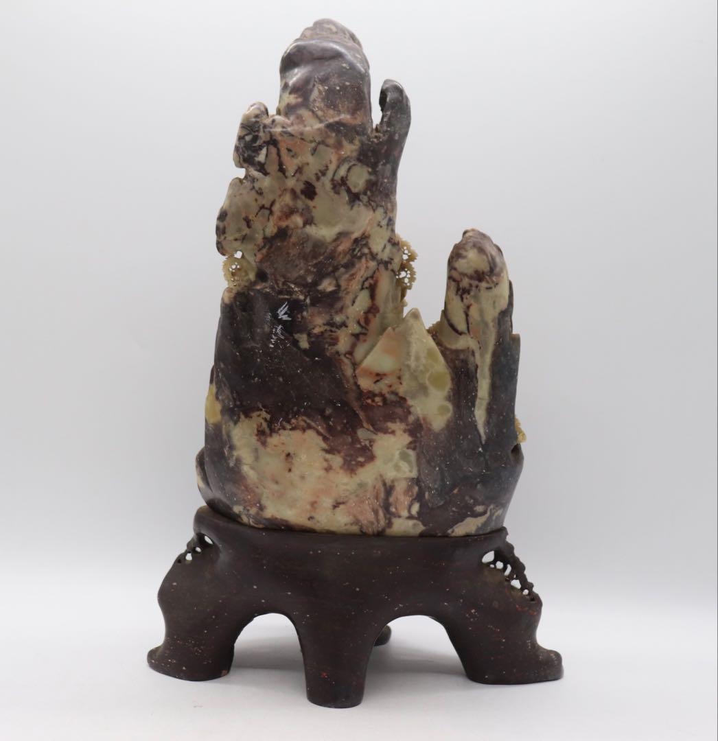 中国　寿山石　山水楼閣彫　置物　送料込み251015