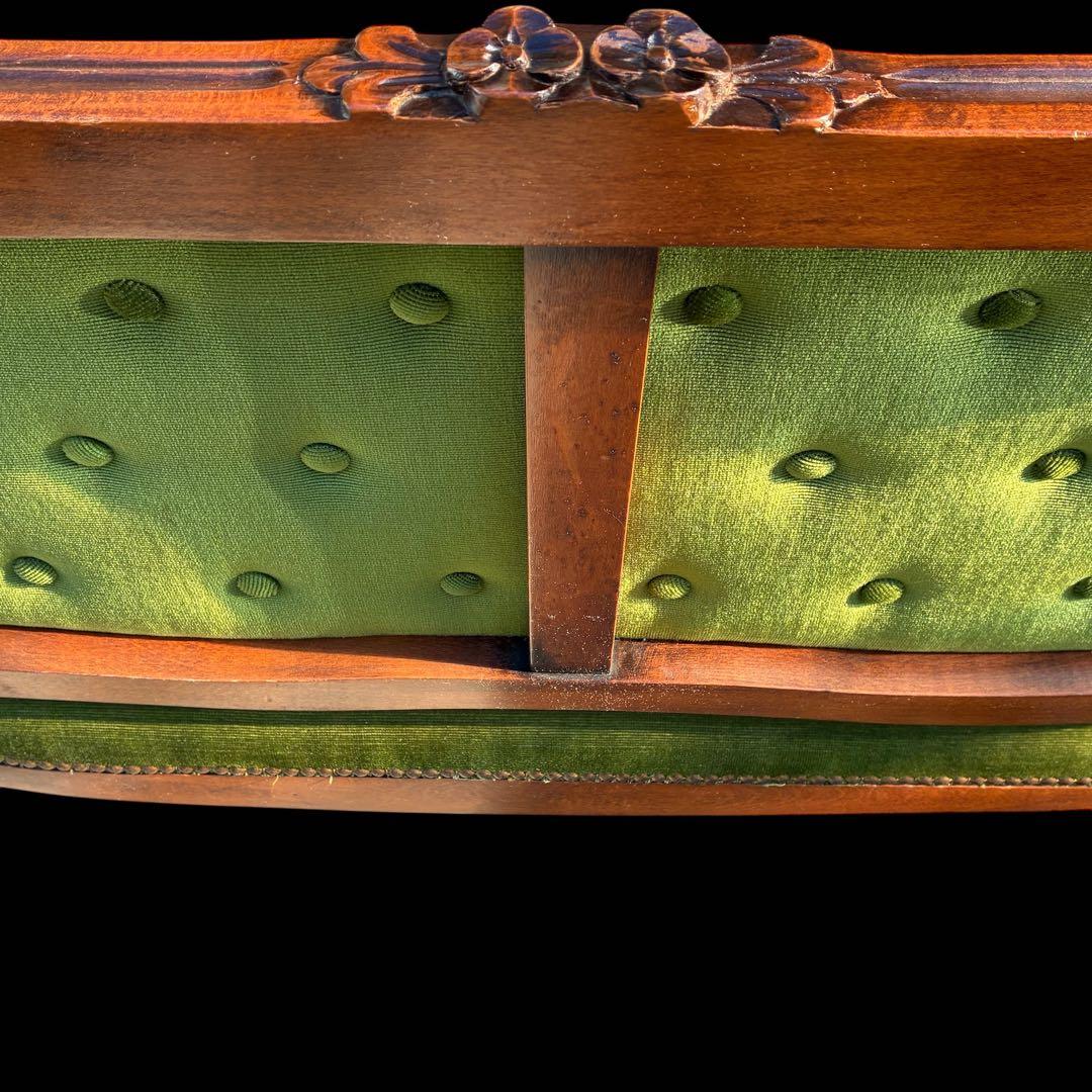 【美品】猫足　アンティークソファ　マホガニー　サロンチェア　グリーン