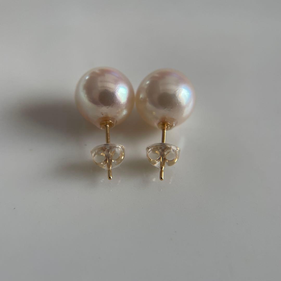 上質 宇和島産 あこや本真珠 越物 パール ピアス K18製　イエローゴールド