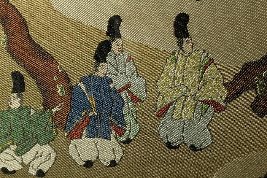 京都 西陣 川島織物 刺繍裂源氏絵 額装 美品 呉服屋蔵(K-LC938)
