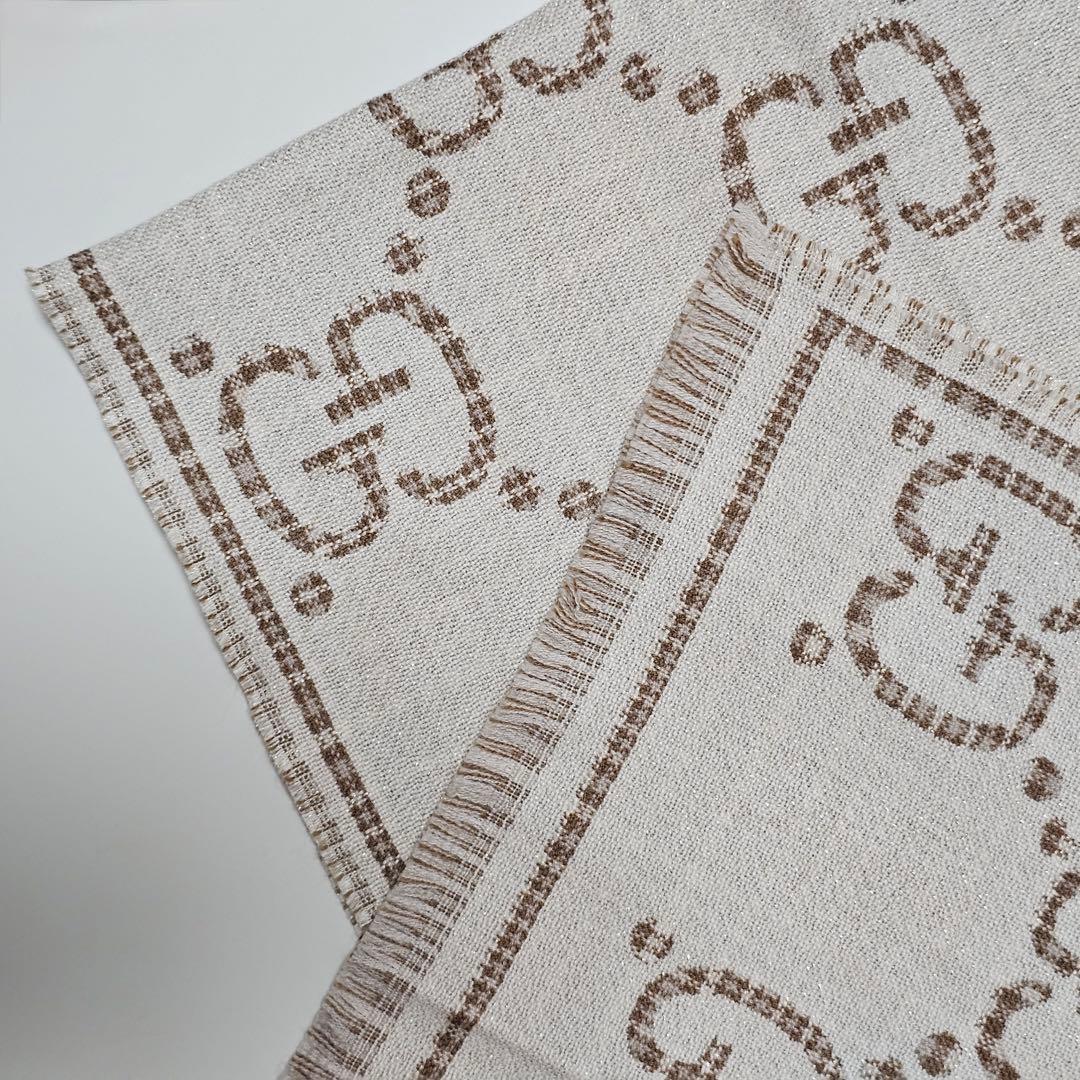 【正規・未使用品】GUCCI GGウールジャカードスカーフ アイボリー・ベージュ