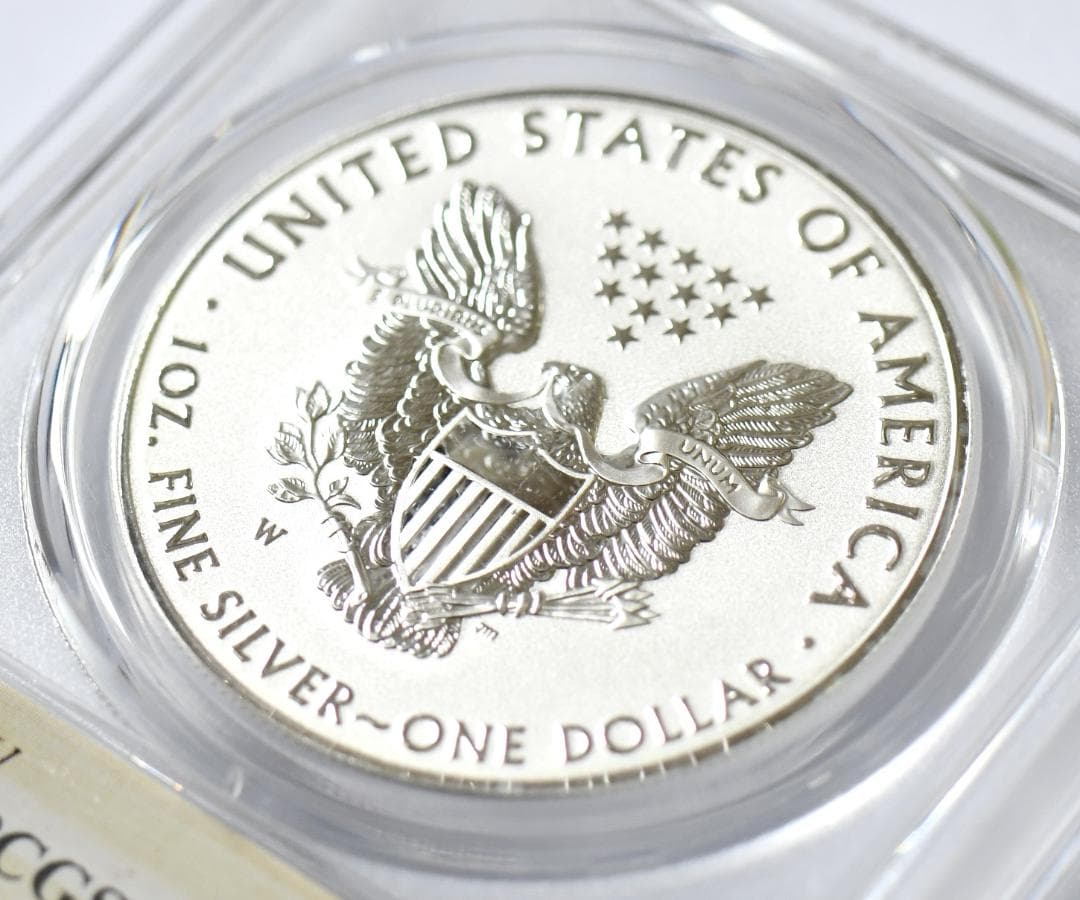 最高鑑定RevPR70　2019年イーグル銀貨　デニスロッドマン　サインラベル