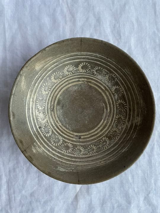 李朝　三島　粉青　印花鉢