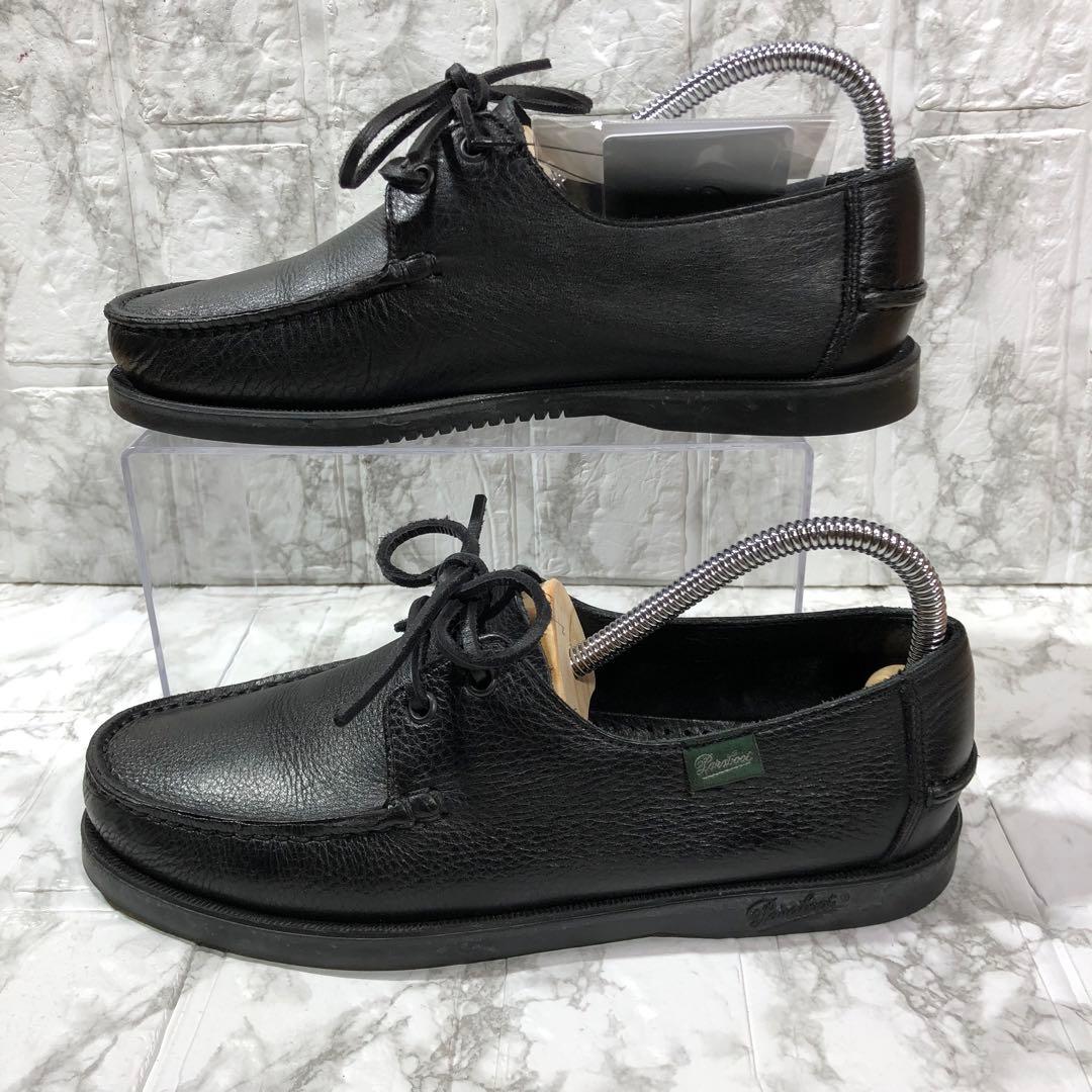 【paraboot】パラブーツ　黒 レザー モカシン デッキシューズ　シボ加工