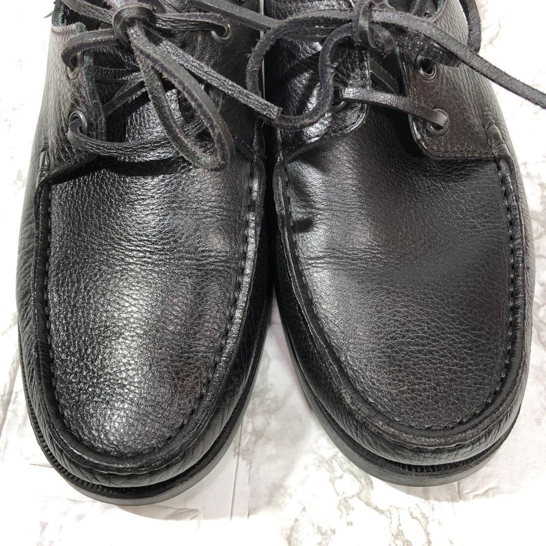 【paraboot】パラブーツ　黒 レザー モカシン デッキシューズ　シボ加工