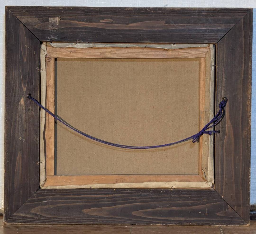 【真作】絵画　油彩8号　岩礁に打ち寄せる波　荒波と岩場の海風景　Y180