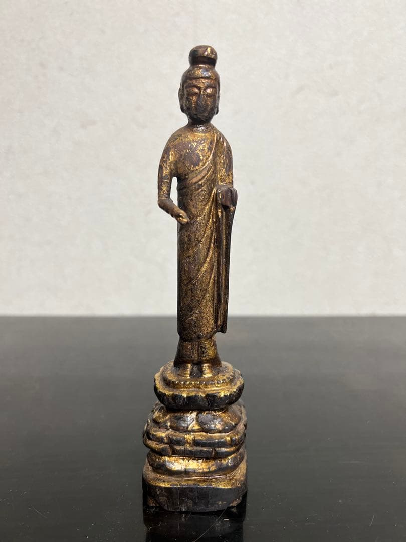 中国 逸品 釈迦如来立像 金箔 金彩 木彫 一木造 仏像 仏教美術 骨董 古美術