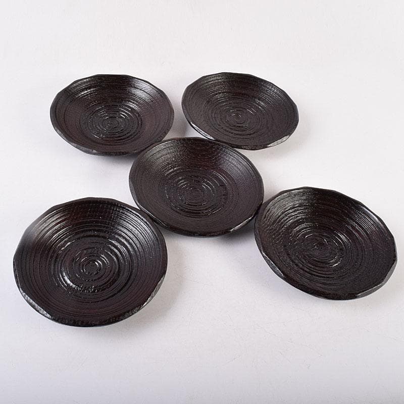 煎茶道具　漆芸家　村瀬治兵衛作　本漆　沢栗　茶托　五客　V　R8903