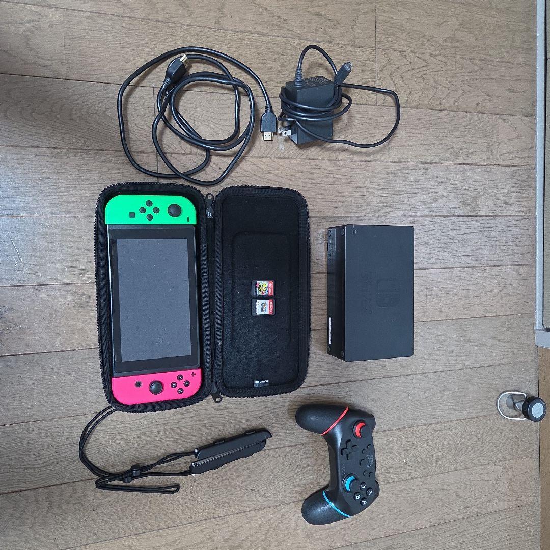 Nintendo Switch グリーン/ピンク 本体 + ゲーム2本