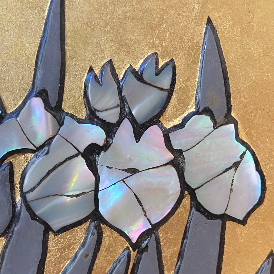 【螺鈿】『漆螺鈿燕子花図』漆芸 一点物 作家物 螺鈿 金箔 燕子花 絵 螺鈿絵