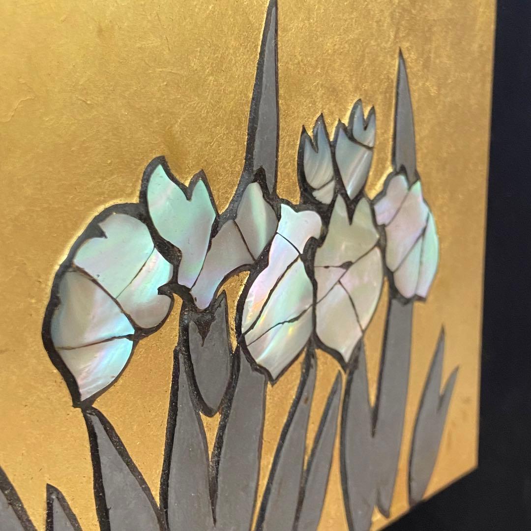 【螺鈿】『漆螺鈿燕子花図』漆芸 一点物 作家物 螺鈿 金箔 燕子花 絵 螺鈿絵