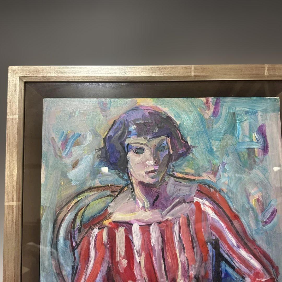 今井信吾　油絵　人物　少女・猫　日動画廊　油彩　8F