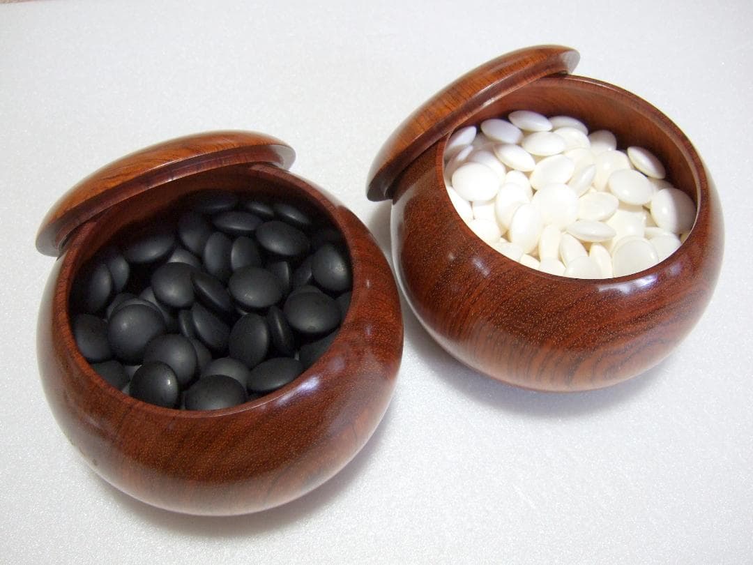 蛤碁石 那智黒石 33号碁石 白182個 黒183個 花梨特大碁筍 / 囲碁