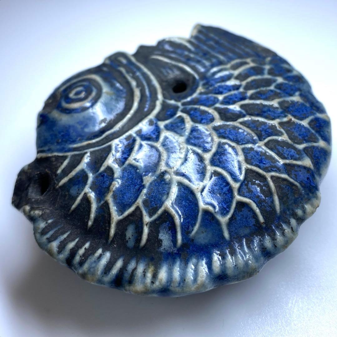 李朝　古窯　染付魚図水滴　幅約8㎝　東Y7-0331