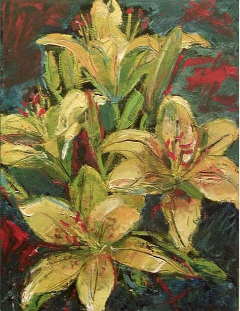 油絵 菅家令子 絵 絵画 インテリア 額付(黒) uF6-112102 花ゆり