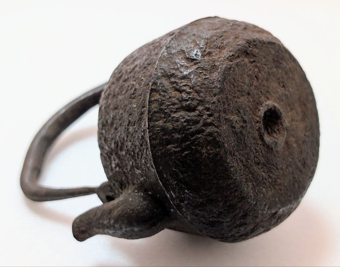 時代物 鉄瓶 小振り 真鍮蓋 古美術 高さ約12cm