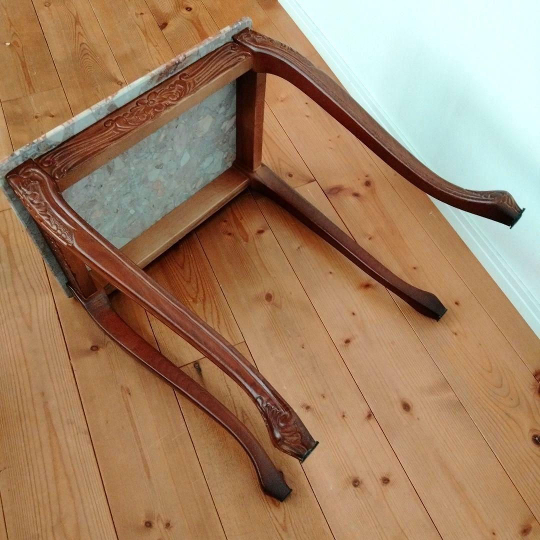 アンティーク大理石 サイドテーブル 猫足花彫刻