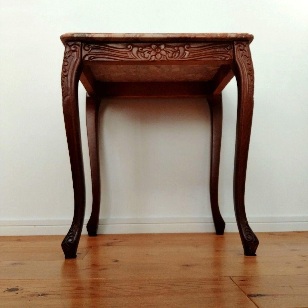 アンティーク大理石 サイドテーブル 猫足花彫刻