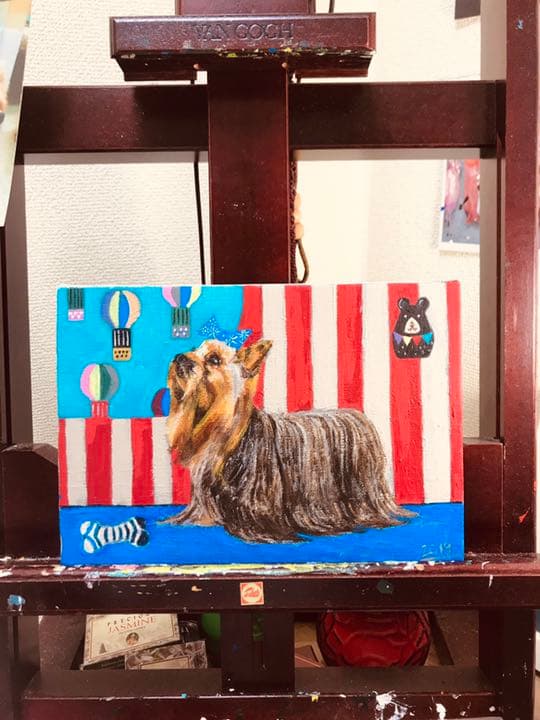 アクリル画 犬 ヨークシャテリア 絵画