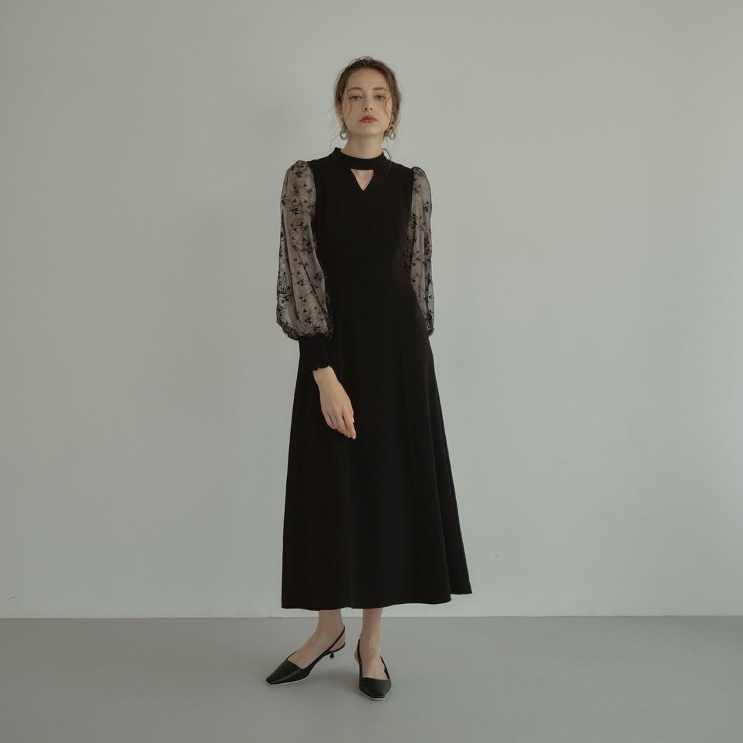 ANDRESD アンドレスド スリーブエンブロイダリードレス ブラック L