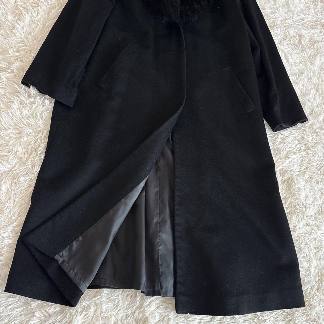 美品mia carnaファー付チェスターコートピュアカシミヤ100%黒ブラック