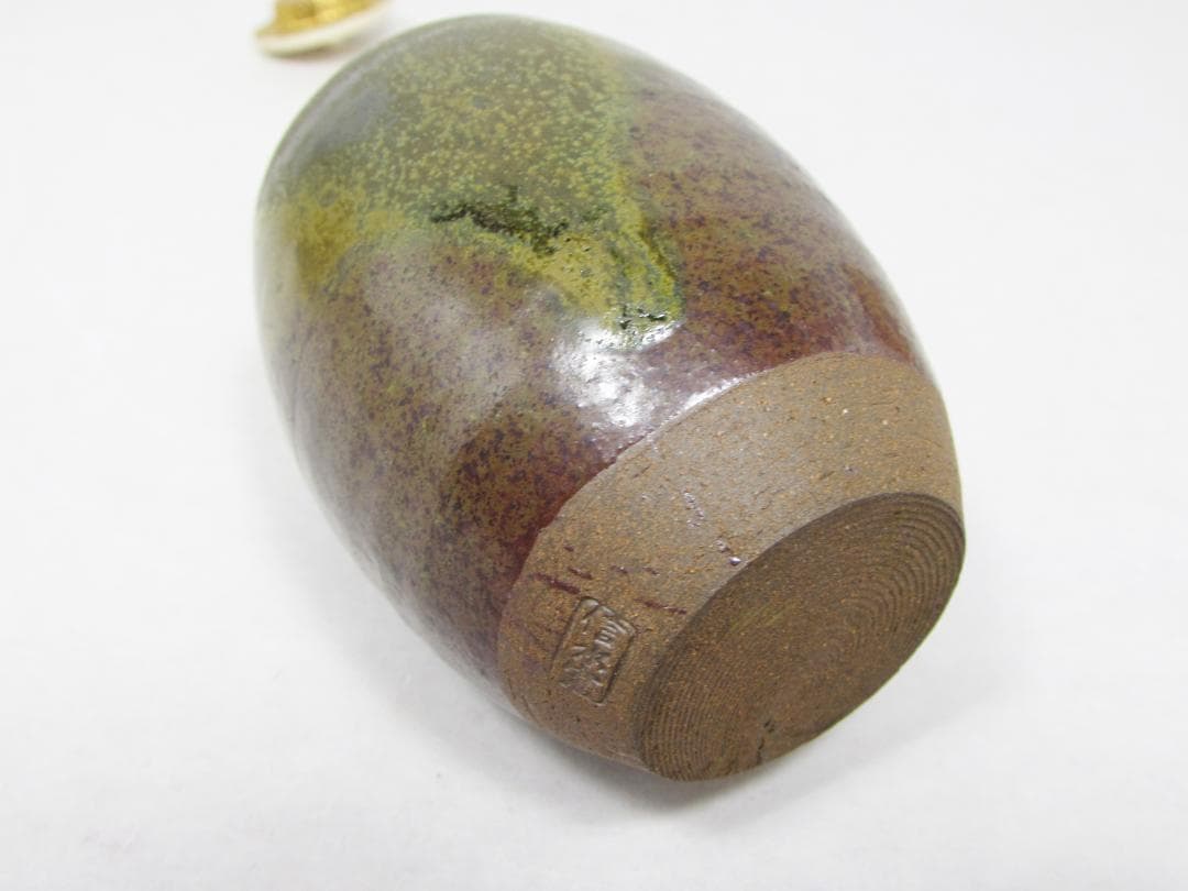 【茶道具】 丹波焼 市野信水 肩衝茶入　仕覆（薩摩間道） 信水窯 丹波茶入