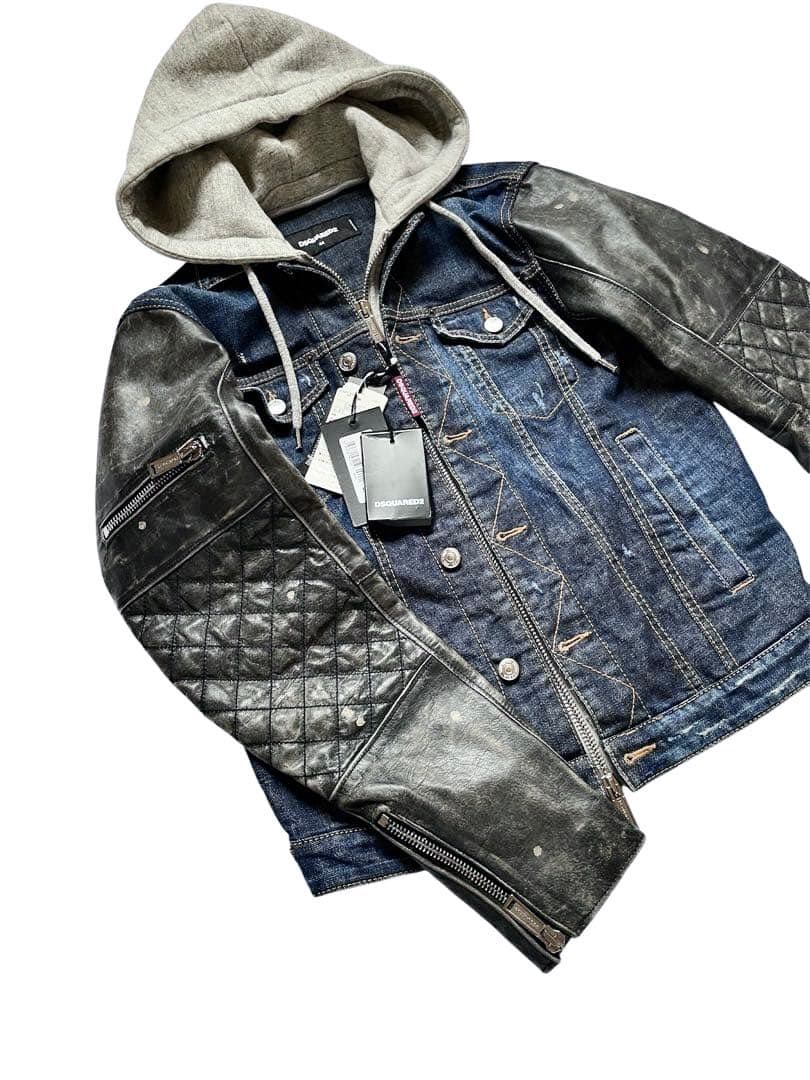 定価28万希少・新品・タグ付　袖レザーハイブリッド デニムジャケット サイズ44