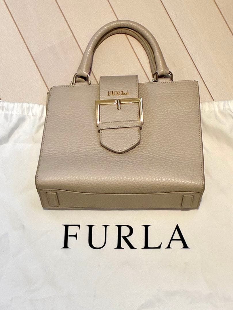 FURLA グレー ジュ　ハンドバッグ 保存袋付き