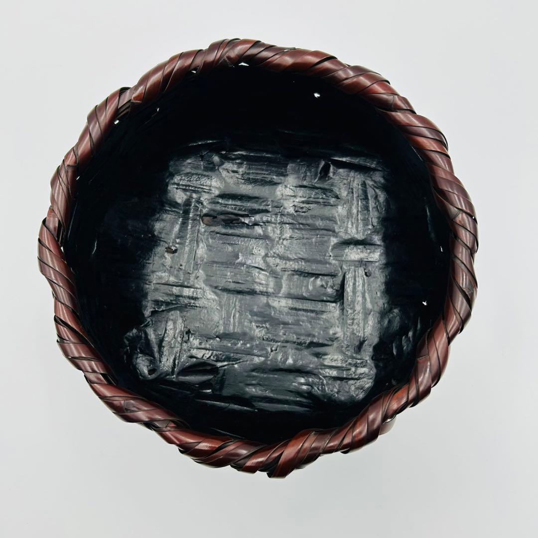 【和田和一斎　煤竹　栄螺籠炭斗　淡々斎宗匠書付】共箱 共布　花籠 茶道具 竹籠