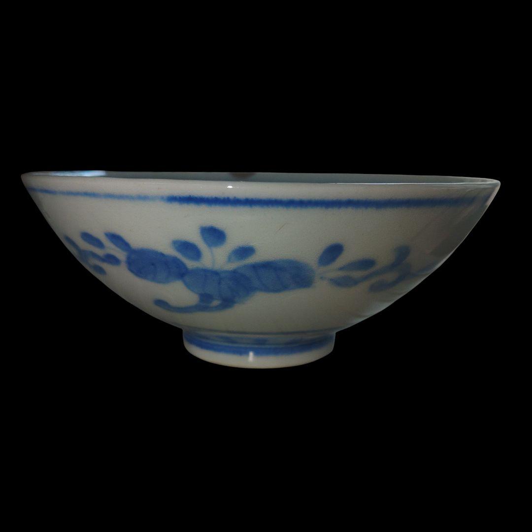 李朝?　不死鳥染付白磁茶碗　古美術