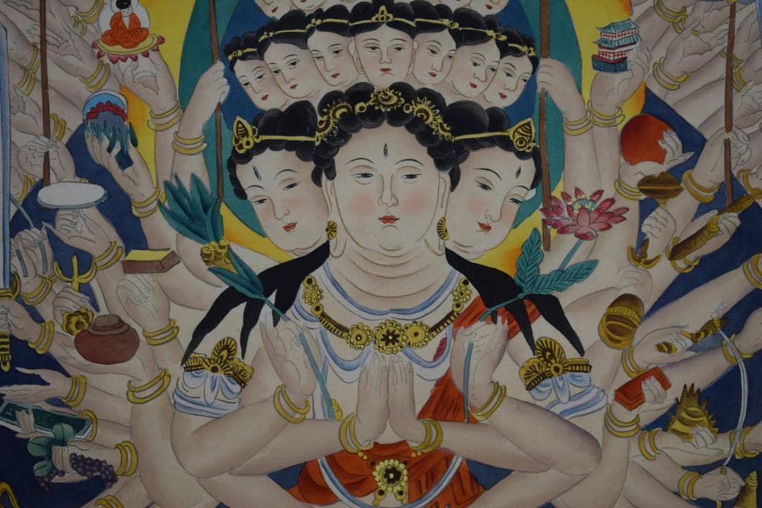 真作/秋庭/千手観音菩薩図/布袋屋掛軸HE-566