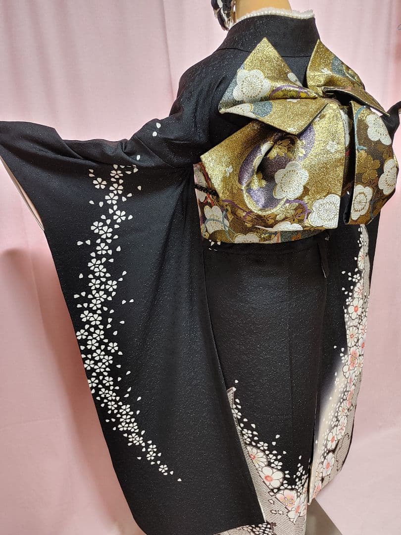 大人可愛い♥️振袖　袋帯　帯揚げ　帯締め　黒ラメ　白