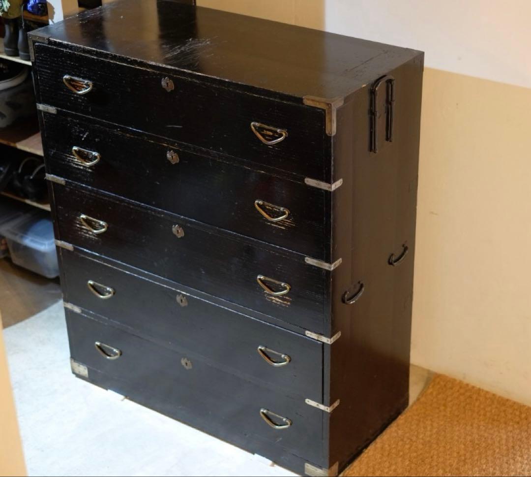 11/8迄出品 桐材漆塗時代箪笥（京都） ② 京箪笥 アンティーク