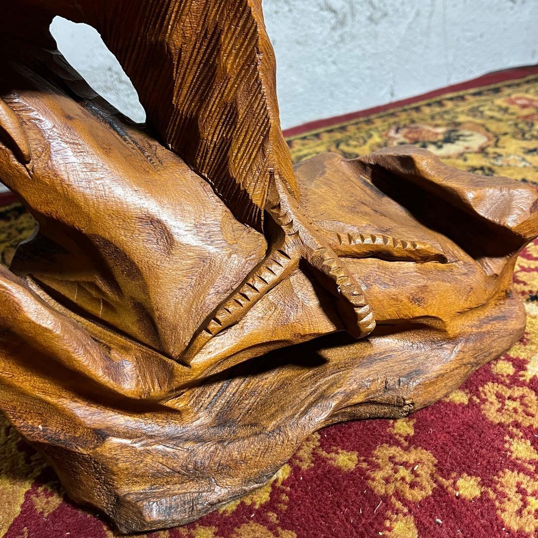 大型 木彫り 鷲 置物 一刀彫 彫刻芸術品 ヴィンテージ 民芸品 インテリア