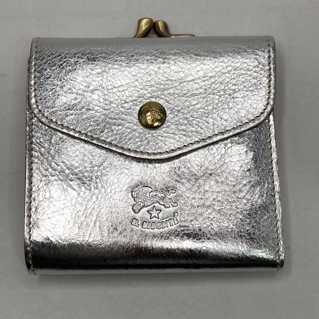 希少未使用 イルビゾンテILBISONTE がま口 折り財布 ロゴ型押しシルバー