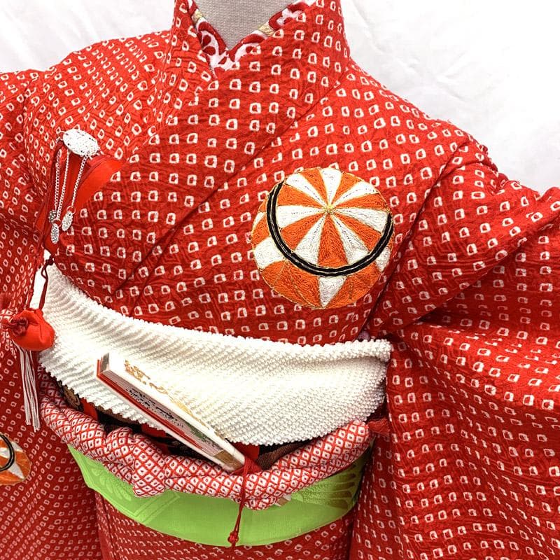 510ag13小物類,筥迫末広 ■七五三 七歳 女児総絞り着物&長襦袢刺繍手鞠■