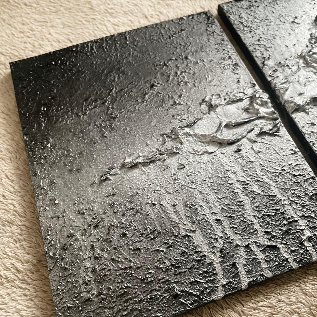 黒×シルバーの荒々しいストリート風テクスチャーアート 2枚組 F3